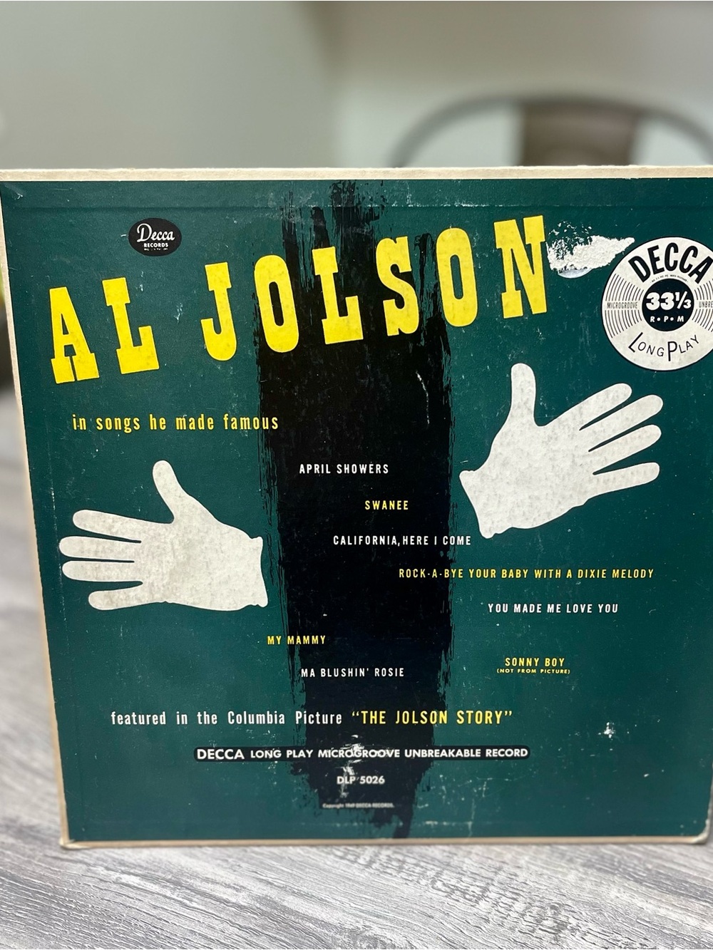 Al Jolson Vintage LP Record Cover - Teal & Yellow Graphic